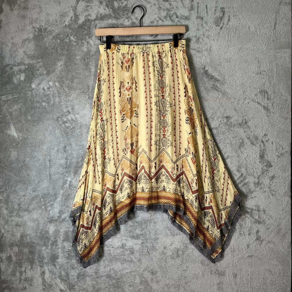 Sundance Silk Handkerchief Hem Skirt Boho Southwestern Aztec Print SM Festival‎